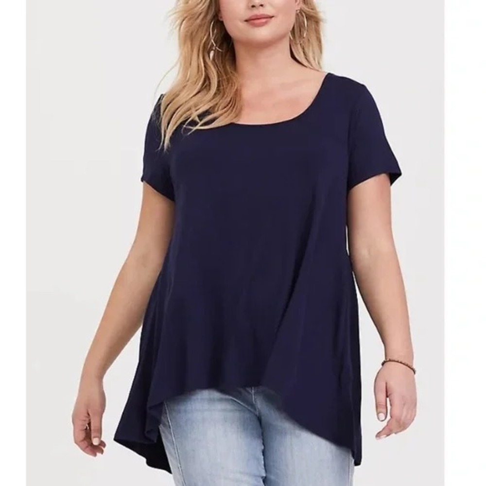 NWT New Directions 2X Navy Sharkbite Tee Plus Size Curvy Hudson Short Sleeve Top